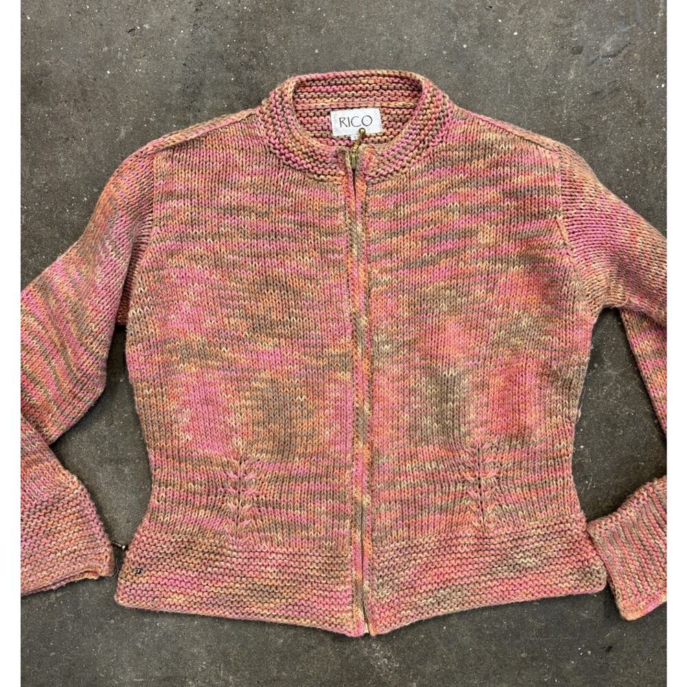 Vintage Rico Bohemian Handmade Sweater Zip Up Women’s Large 90’s Homey Artisan